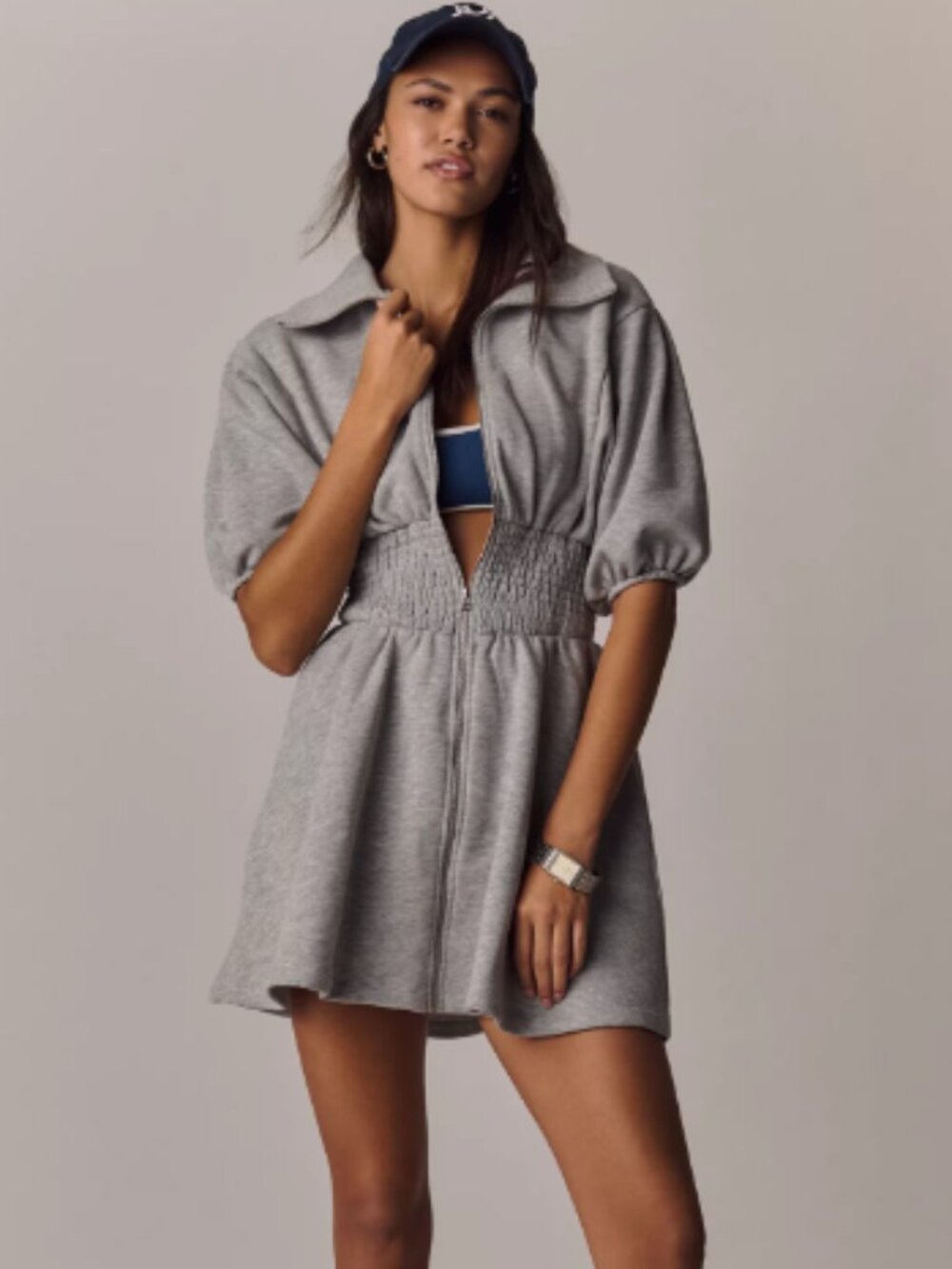 Anthropologie Daily Practice Smock-Waist Mini Dress Size M Gray NWoT